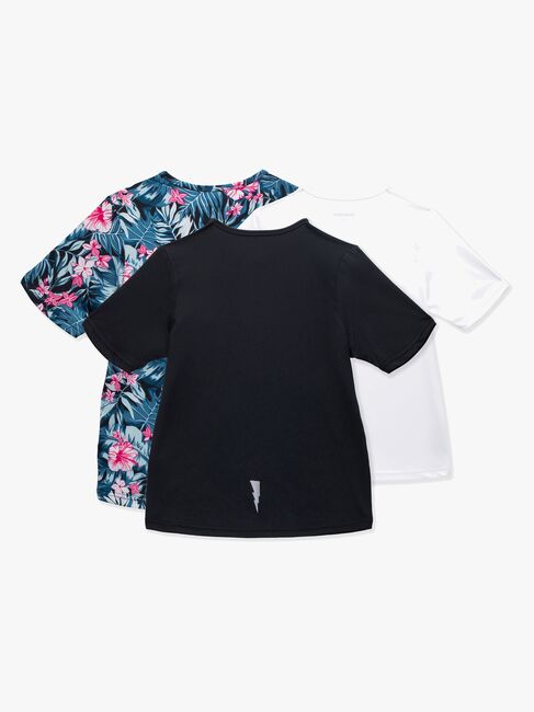 Hyperfied Wave T-Shirt 3-pack, Black/White/Tropical Flower