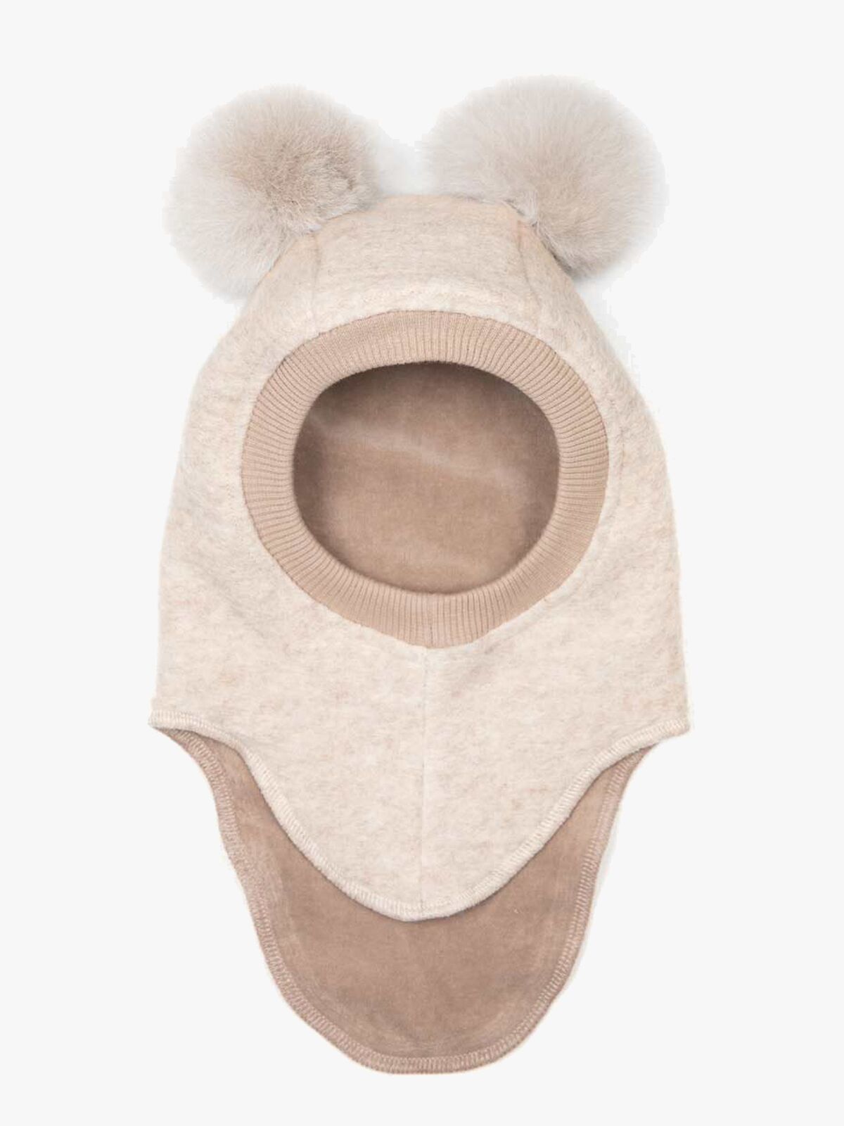 Huttelihut Balaklava Merinoull med Dusker, Sand Melange