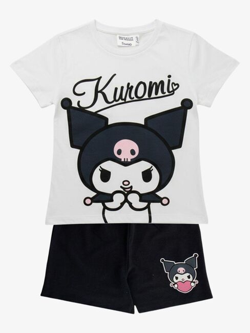 Hello Kitty Kuromi T-skjorte & Shorts Sett, Hvit