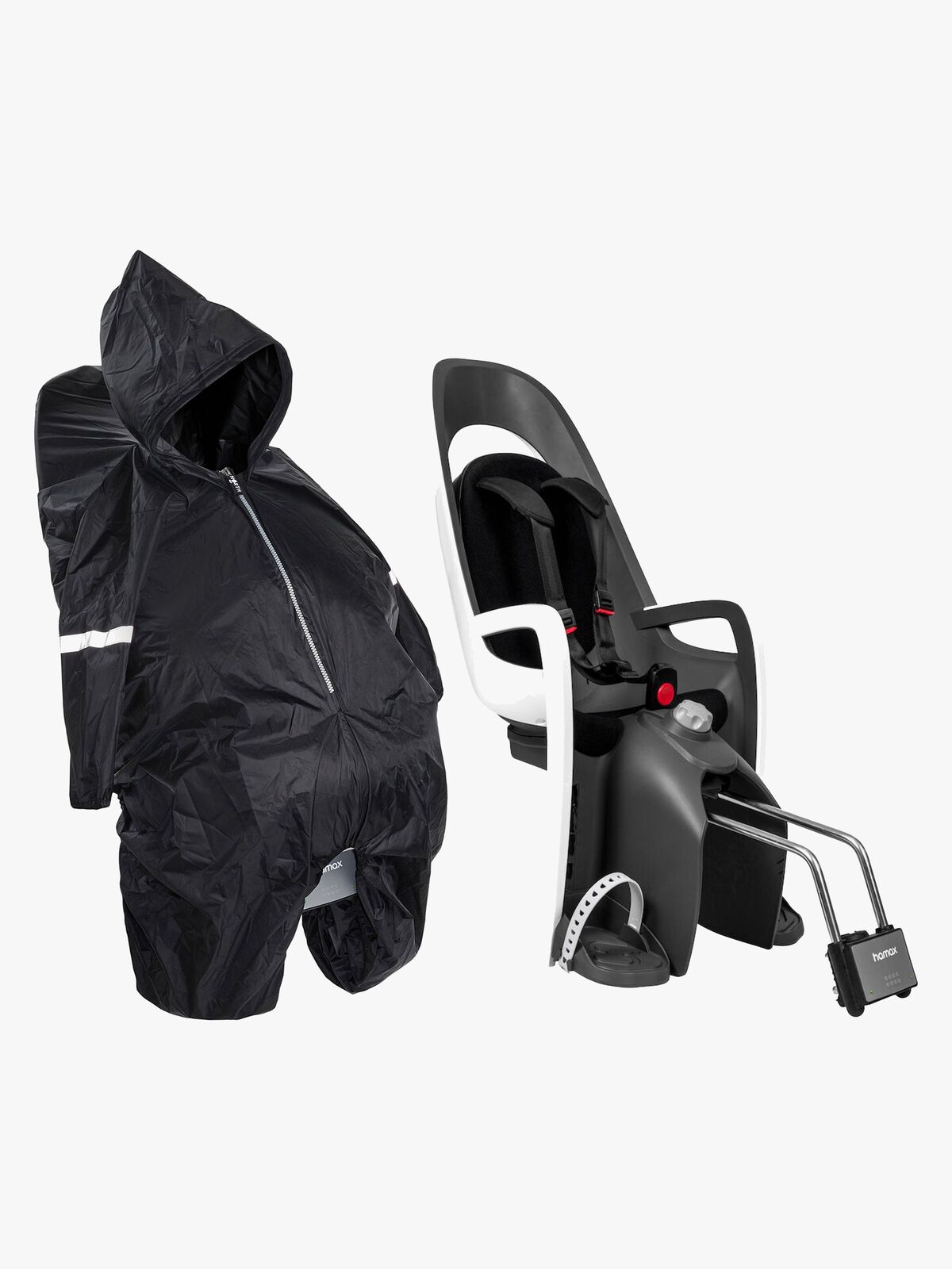Hamax CARESS  Sykkelsete med Låsbart Rammefeste Inkl. Regntrekk, White/Black