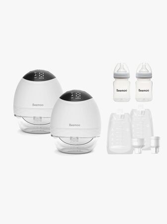 Beemoo CARE Wearable LED Elektrisk Brystpumpe Dobbel inkl. Melkeposer 30-pack & Flasker 2-pack
