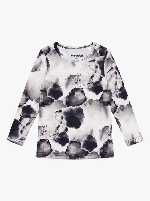 Hyperfied Long Sleeve Logo Top, Black/Grey Watercolor