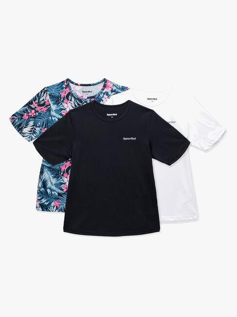 Hyperfied Wave T-Shirt 3-pack, Black/White/Tropical Flower