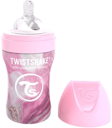 Twistshake Anti-Kolikk Rustfri 260ml, Marmor/Rosa