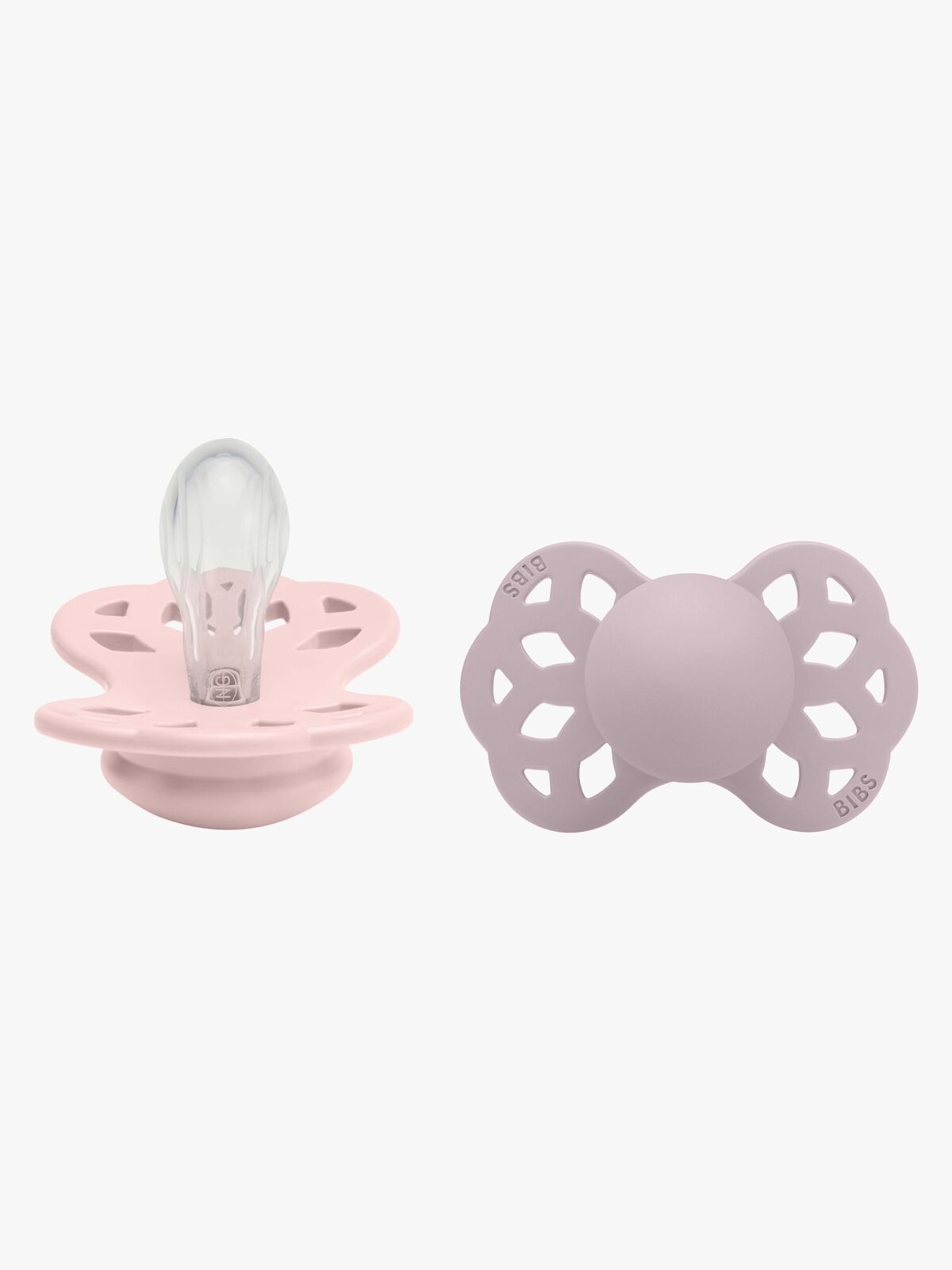 BIBS Infinity Smokker 2-pack Silikon Str 1 Symmetrisk, Blossom/Dusky Lilac