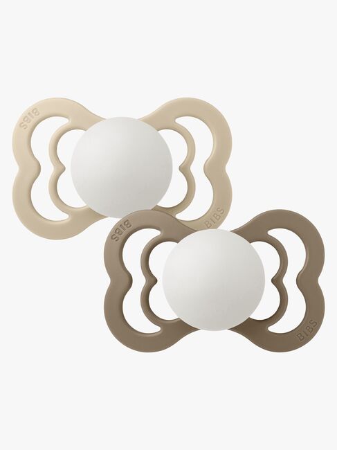 BIBS Supreme Smokk 2-Pakk Silikon Str. 2 Symmetrisk, Vanilla Glow/Dark Oak Glow