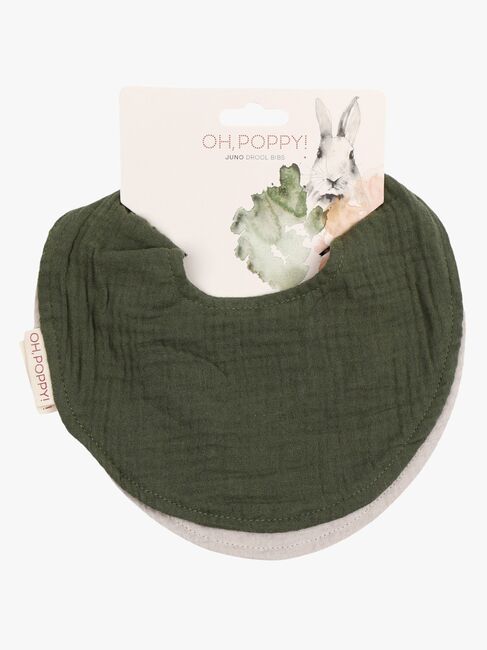Å, Poppy! Juno Drool Bib 2-pakning, Forest Green/Linen Beige
