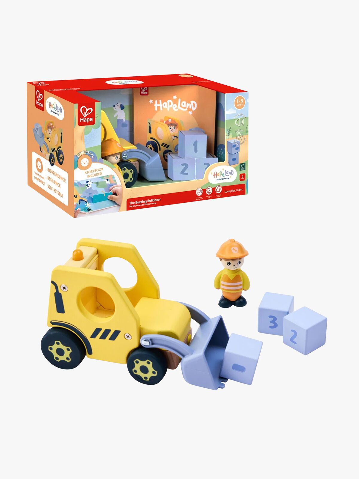 Hape Eventyrbok med Lekesett The Buzzing Bulldozer