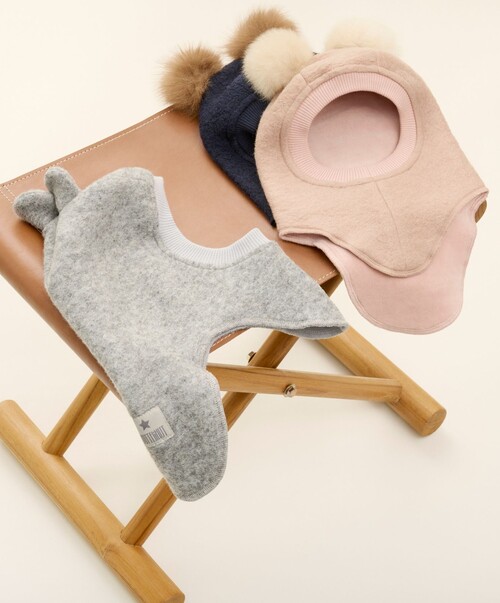 Huttelihut Balaklava Merinoull med Ører, Medium Grey Melange