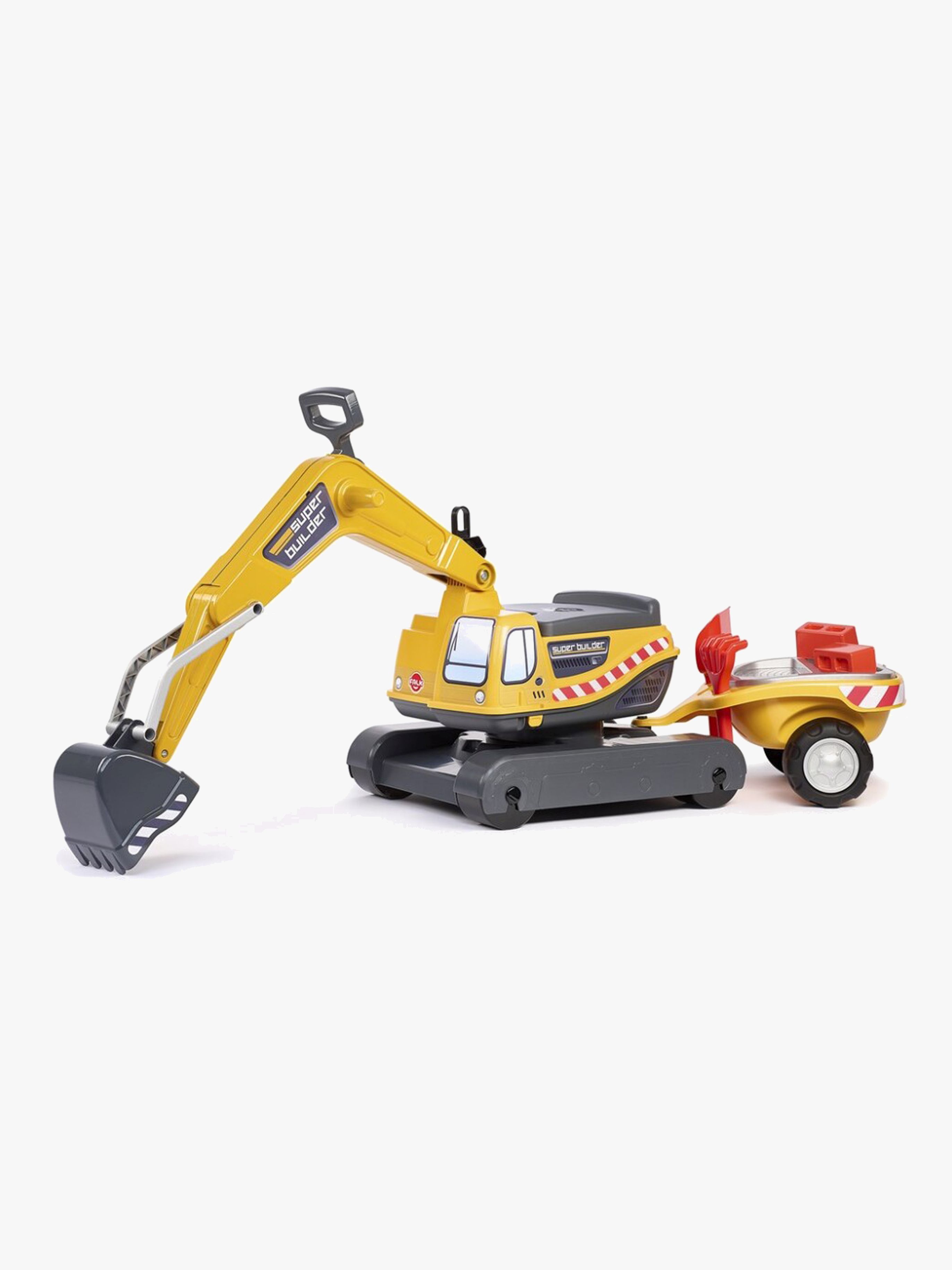 Falk Ride-on-gravemaskin Super Builder inkl. Tilhenger, Gul - Lastebiler & Gravemaskiner - Plast