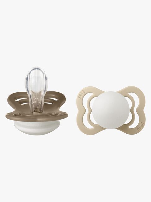 BIBS Supreme Smokk 2-Pakk Silikon Str. 1 Symmetrisk, Vanilla Glow/Dark Oak Glow