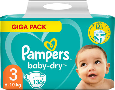 Pampers Baby-Dry Bleie Str 3 6–10 kg 136-pakning
