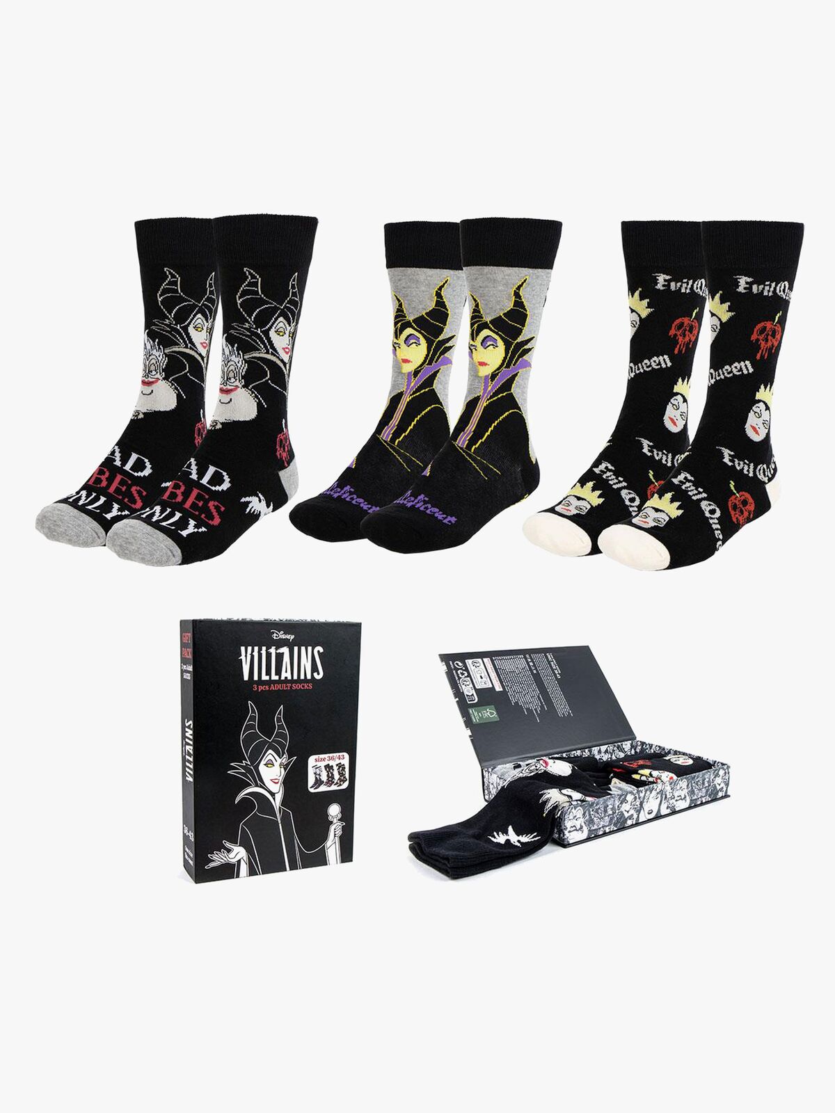 Disneys Villains Sokker 3-pakning, Svart