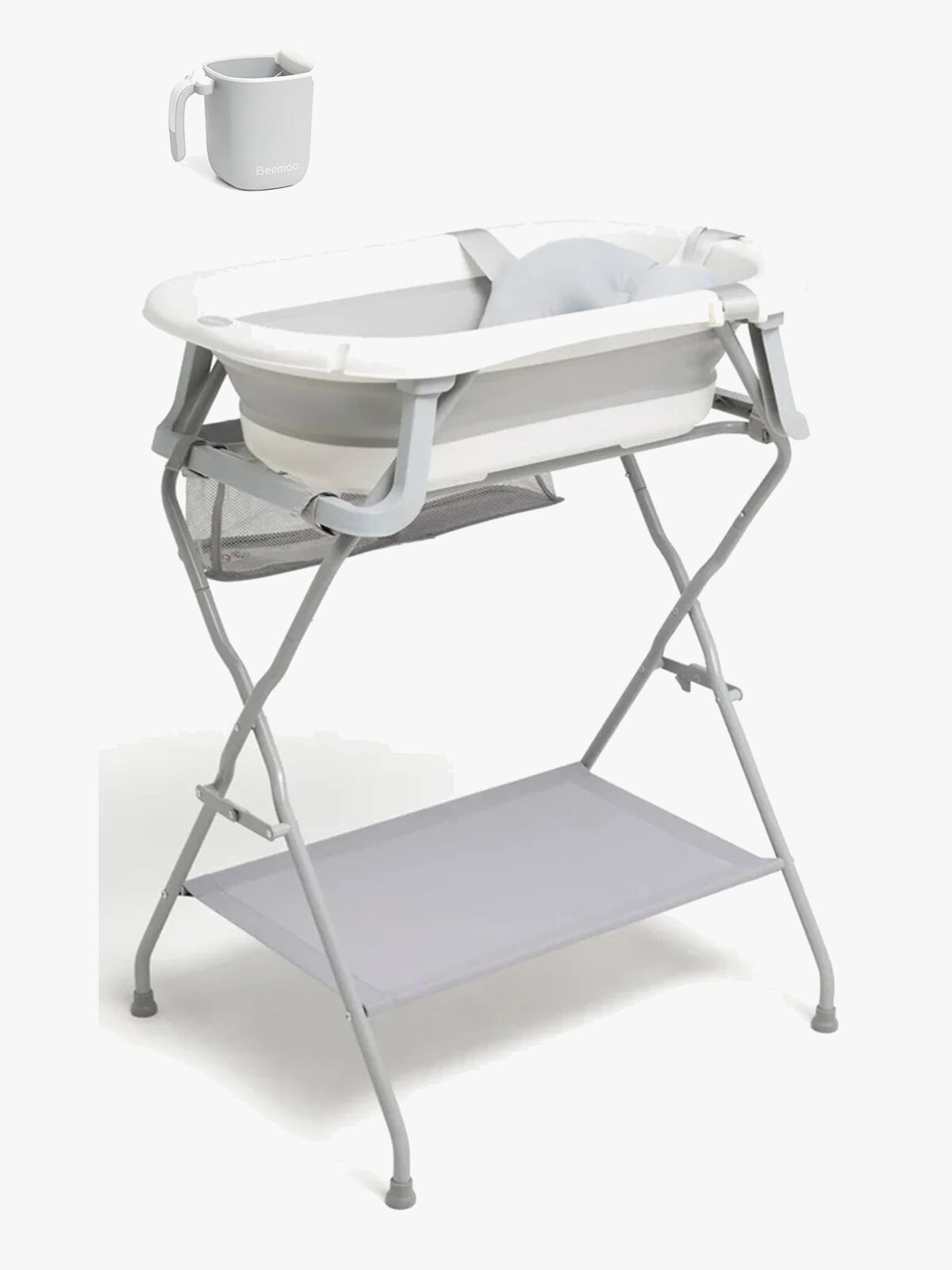 Beemoo CARE Assist Badebalje Inkl. Badestøtte, Badestativ & Skyllekanne, Grey/White