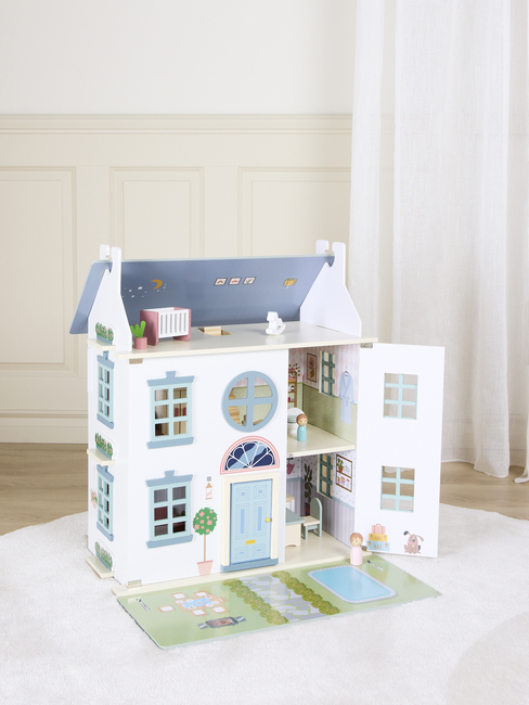 Alice & Fox Dukkehus med Møbler & 4 Dukker, Blå
