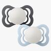 BIBS Supreme Smokk 2-Pakk Silikon Str. 1 Symmetrisk, Iron Glow/Baby Blue Glow