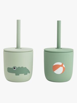 Done By Deer Playground Sugerørkopp Silikon 2-Pakk, Green