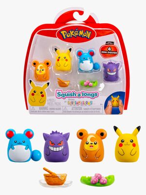 Squishmallows Squishalongs Pokémon Figursett Pikachu, Gengar, Teddiursa & Marill 4-Pakk