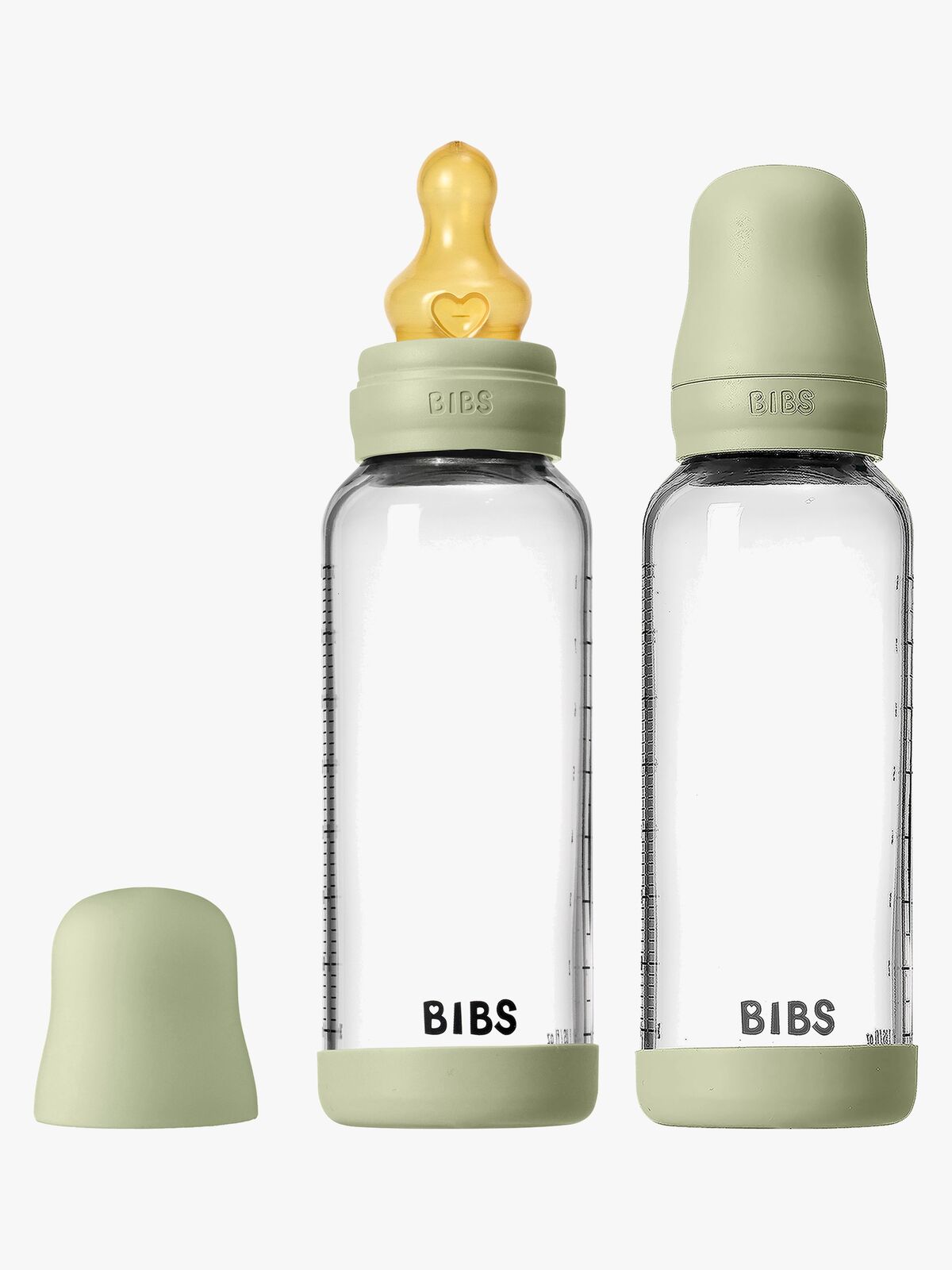 BIBS Medium Flow Glass Tåteflaske Latex 2-Pakk 240 ml, Sage