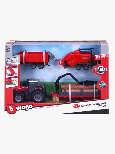 BB Junior Farmland Massey Fergusson 8740S Traktor med 3 Tilhengere