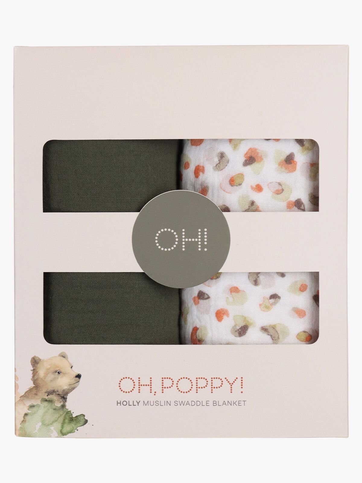 Oh, Poppy! Holly Musselin Teppe 2-Pack, Fresh Vanilla/ Forest Green