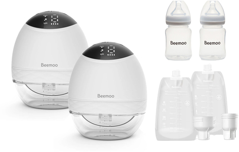 Beemoo CARE Wearable LED Elektrisk Brystpumpe Dobbel inkl. Melkeposer 30-pack & Flasker 2-pack