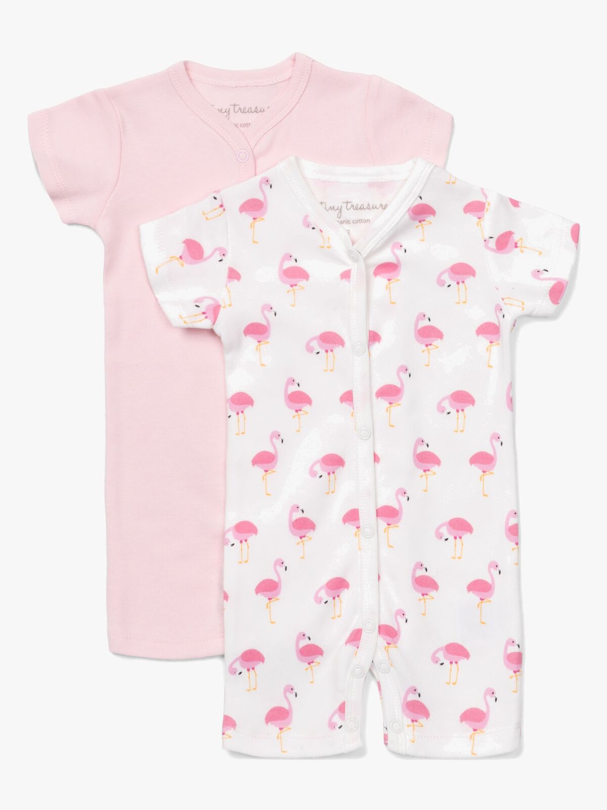 Tiny Treasure Summer Jumpsuit 2-Pack, White/Flamingo