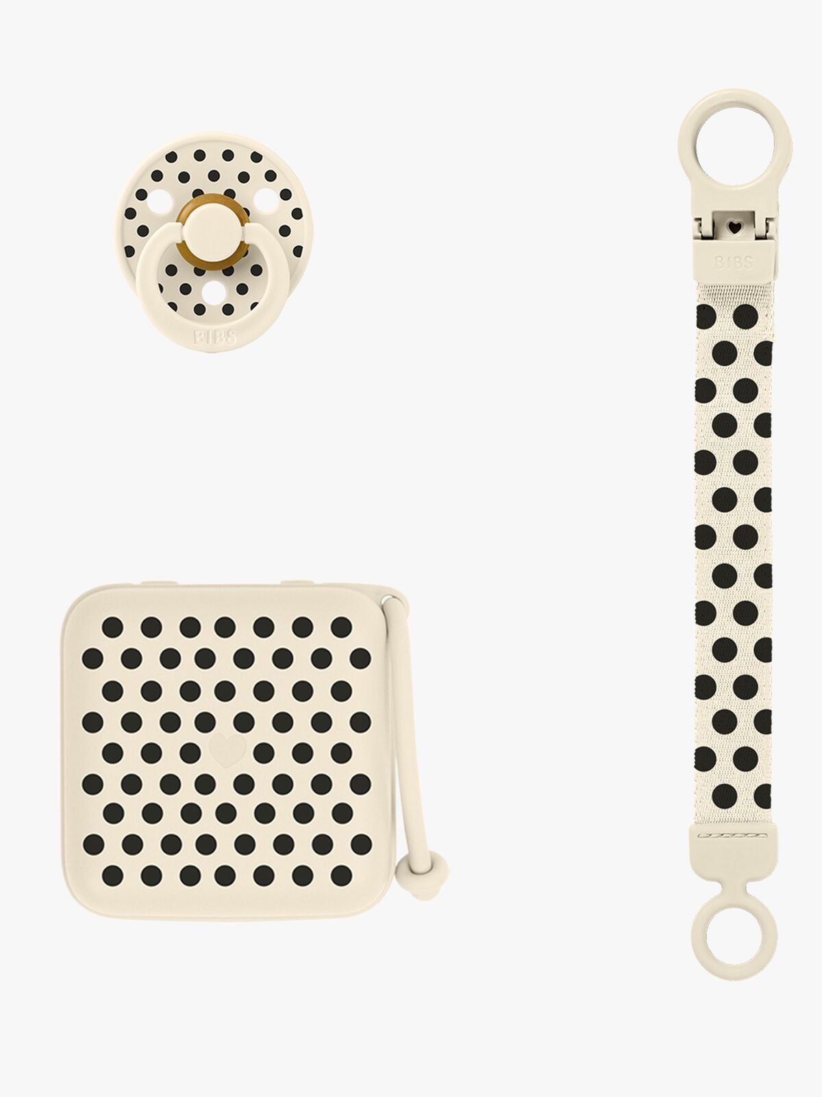 BIBS Polka Soothe & Go Gavesett Latex Str 2, Ivory Black