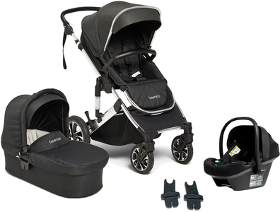 Beemoo Maxi 4 Duovogn Inkl. Beemoo Route i-Size Babybilstol, Black Silver/Black Stone