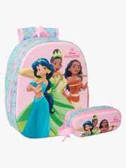Disney Princess 3D Ryggsekk 8,5L & Pennal, Blå/Rosa