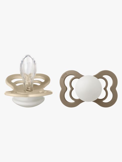 BIBS Supreme Smokk 2-Pakk Silikon Str. 2 Symmetrisk, Vanilla Glow/Dark Oak Glow