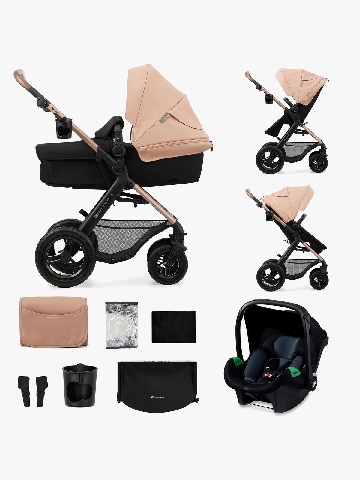 Kinderkraft MOOV 2 Air 3-in-1 Kombivogn, Sand Beige