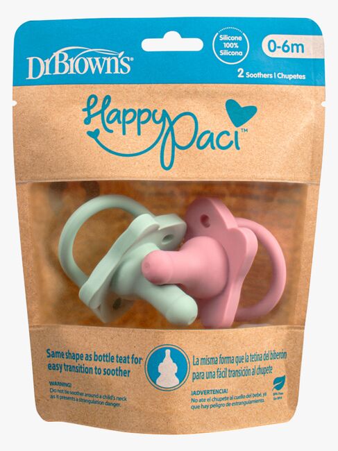 Dr. Brown's HappyPaci Smokk 0-6m 2-pack Silikon, Rosa/Grønn