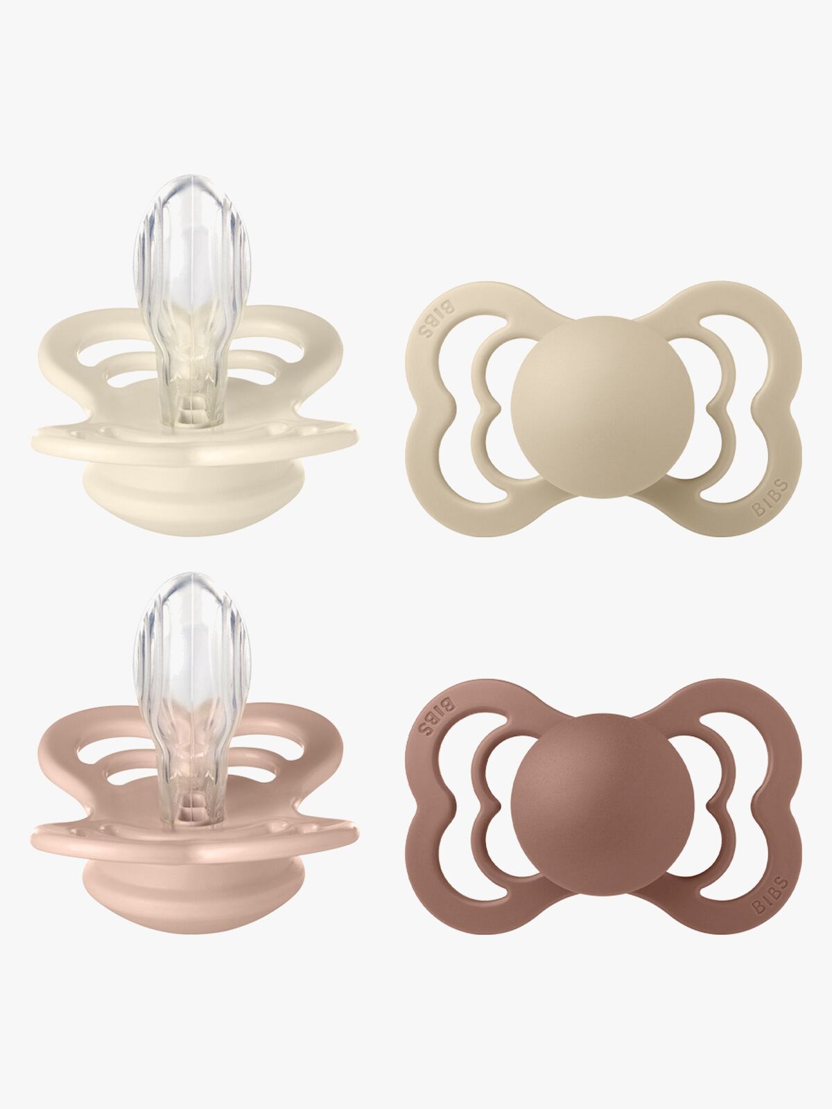 BIBS Supreme Smokk 4-Pakk Silikon Stl 2, Ivory/Vanilla/Blush/Woodchuck