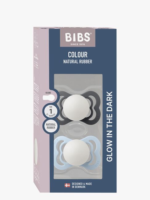 BIBS Supreme Smokk 2-Pakk Silikon Str. 1 Symmetrisk, Iron Glow/Baby Blue Glow