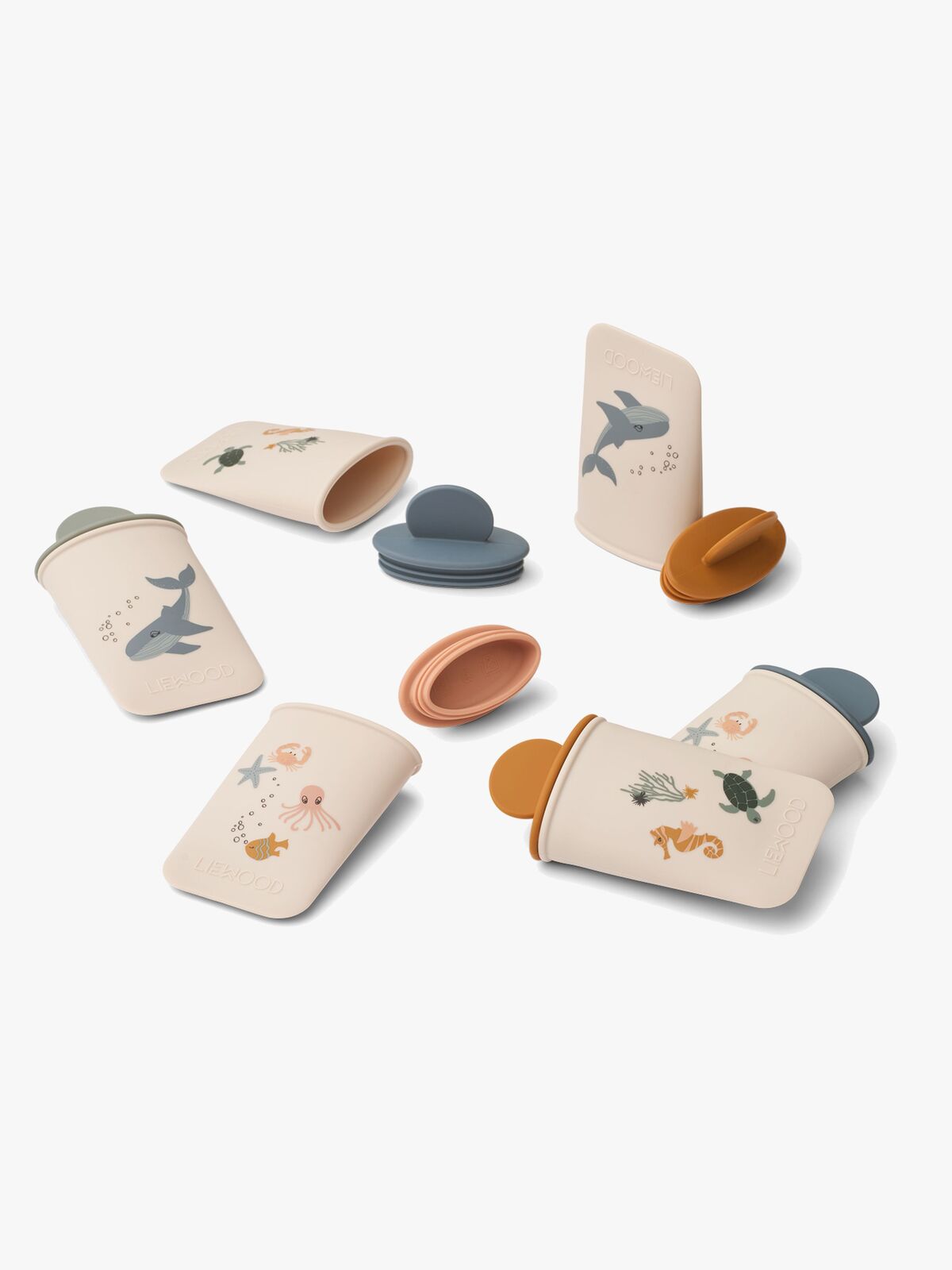 LIEWOOD Malik Mønstret Mini Isform 6-Pakk, Sea Creature/Sandy