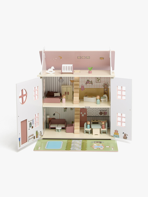 Alice & Fox Dukkehus med Møbel & 4 Dukker, Rosa