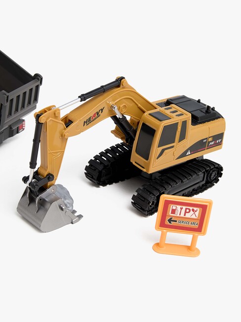 Alex's Garage Lekesett med Radiostyrt Gravemaskin, Lastebil og Manuell Løftekran 42 cm