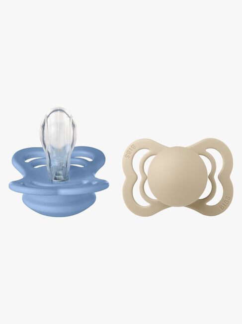 BIBS Supreme Smokk 2-Pakk Silikon Str. 1 Symmetrisk, Vanilla/Sky Blue