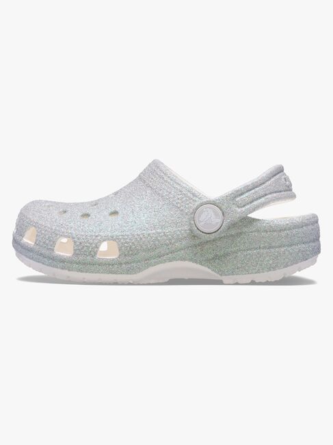 Crocs Classic Iridescent Glitter Kids Sandaler, Hvit
