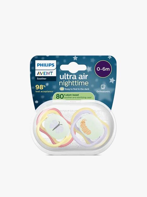 Philips Avent Ultra Air smokk Night 0-6 m, 2-pakning, gul/lilla