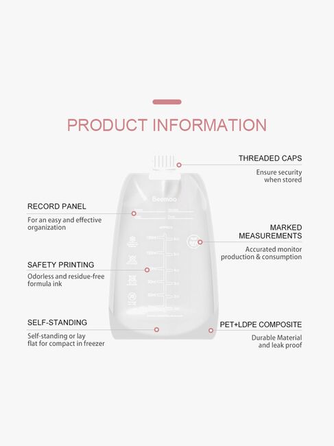 Beemoo CARE Brystmelkposer 180 ml 30-Pakk