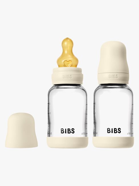 BIBS Slow Flow Glass Tåteflaske Latex 2-Pakk 120 ml, Ivory