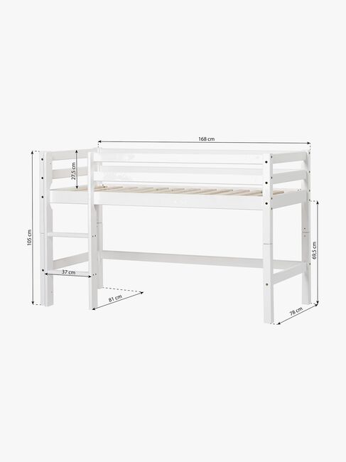 Hoppekids Basic Halvhøy Loftseng 70x160, Hvit