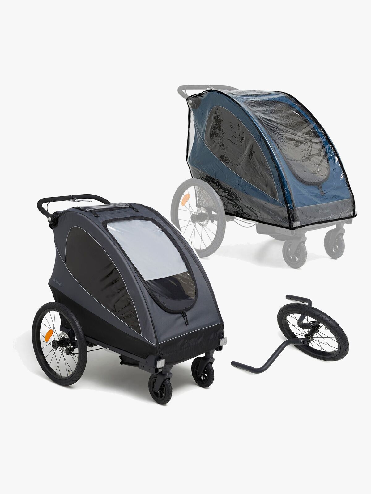 Beemoo Sporty Trail Sykkelvogn inkl. Regntrekk & Løpesett, Asphalt
