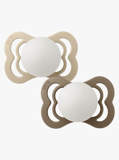 BIBS Supreme Smokk 2-Pakk Silikon Str. 1 Symmetrisk, Vanilla Glow/Dark Oak Glow