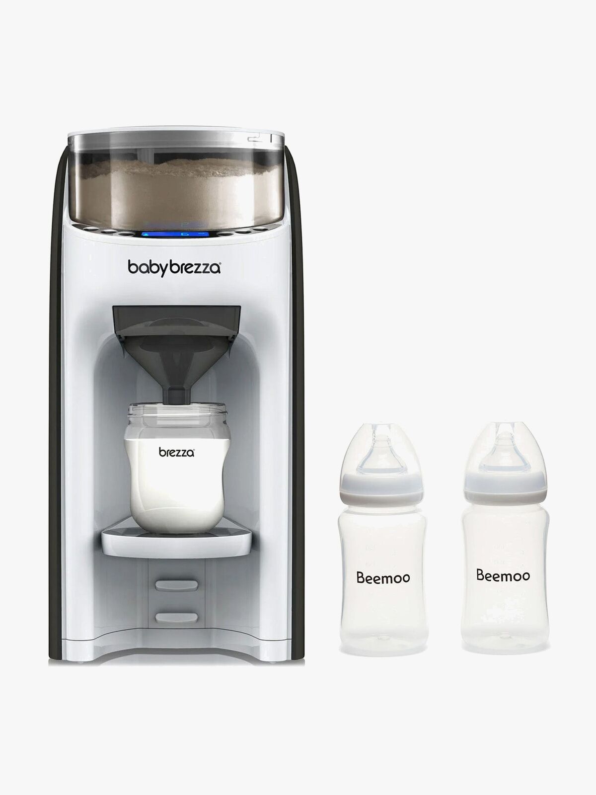 Baby Brezza Formula Pro Advanced Melkerstatnings- og Vellingmaskin inkl. Beemoo Care Brystmelkflaske 240 ml 2-Pack, White