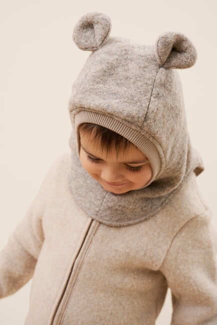 Huttelihut Balaklava Merinoull med Ører, Camel Melange