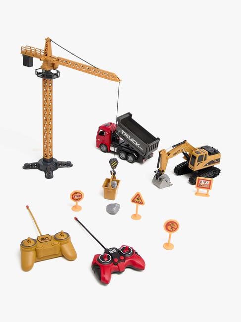 Alex's Garage Lekesett med Radiostyrt Gravemaskin, Lastebil og Manuell Løftekran 42 cm