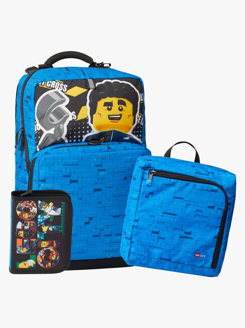 LEGO® City Police Adventure Veskesett 20,5L med Festbar Gympose & Fylt Pennal, Blå